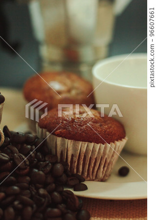 banana cake on a white plate eat with coffee banana cake on a white plate eat with coffee 96607661