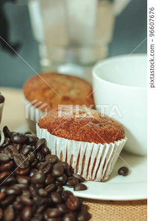 banana cake on a white plate eat with coffee banana cake on a white plate eat with coffee 96607676