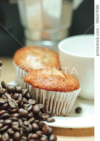 banana cake on a white plate eat with coffee banana cake on a white plate eat with coffee 96607686