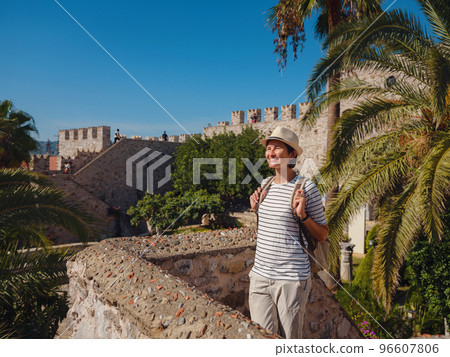 Tourist Woman on Beautiful Streets of old Marmaris. Tourist Woman on Beautiful Streets of old Marmaris. 96607806