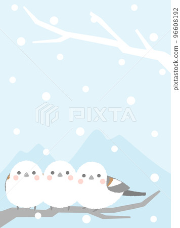 長尾山雀和雪冬插畫豎版 96608192