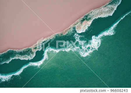 Spectacular top view from drone photo of beautiful pink beach. Spectacular top view from drone photo of beautiful pink beach. 96608243