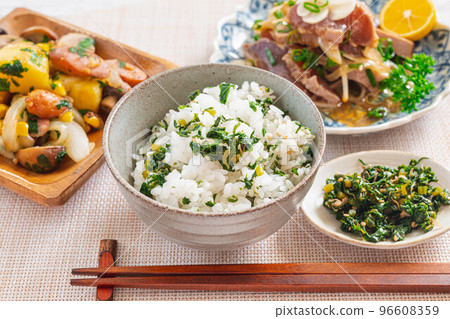 Meshi and side dishes on the dining table Meshi and side dishes on the dining table 96608359