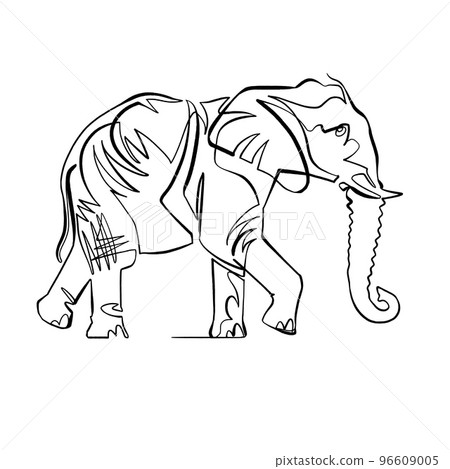 Elephant walking, continuous line sketch, graphic design vector clipart Elephant walking, continuous line sketch, graphic design vector clipart 96609005