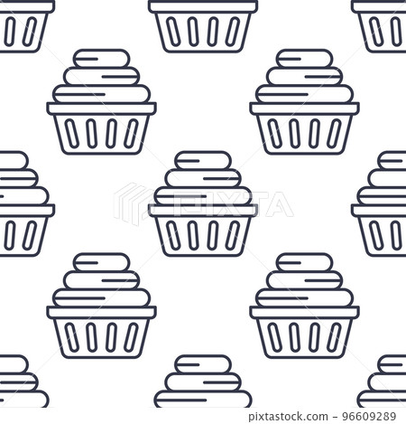 Seamless pattern on white background with basket for dirty clothing. 96609289
