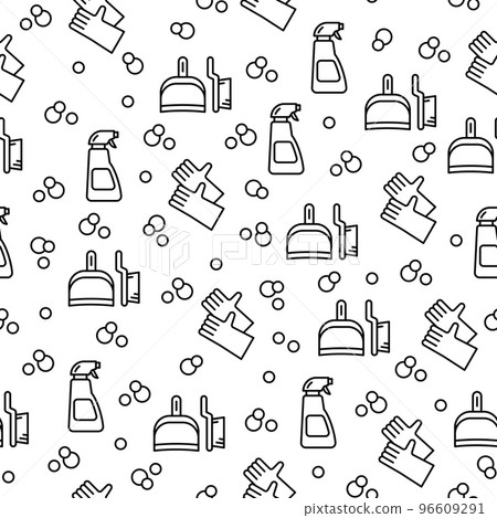 Seamless pattern on white background with cleaning tools. Cleaning service. Housework. Seamless pattern on white background with cleaning tools. Cleaning service. Housework. 96609291