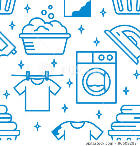 Dry cleaning, laundry seamless pattern. Laundromat service equipment, clothing repair, garment washing, shirts. Dry cleaning, laundry seamless pattern. Laundromat service equipment, clothing repair, garment washing, shirts. 96609292