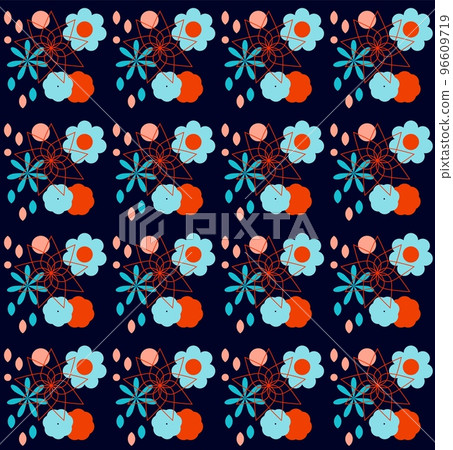 Seamless vector pattern made of symmetrical geometry - flowers 96609719