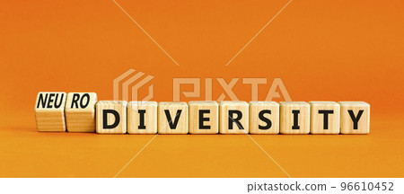 Diversity or neurodiversity symbol. Concept words Diversity and Neurodiversity on wooden cubes. Beautiful orange table orange background. Medical diversity or neurodiversity concept. Copy space. Diversity or neurodiversity symbol. Concept words Diversity and Neurodiversity on wooden cubes. Beautiful orange table orange background. Medical diversity or neurodiversity concept. Copy space. 96610452