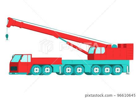Excavator with bucket, professional construction vehicle equipment, land work flat vector illustration, isolated on white. 96610645