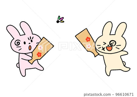 Two rabbits with feathers 96610671