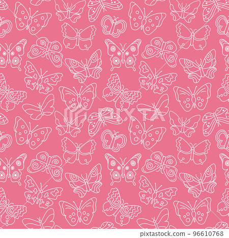 Cute butterfly pattern. Seamless background with white doodle flying insects. Monochrome print. Vector repeat illustration for designs, textile, fabric, wrapping paper Cute butterfly pattern. Seamless background with white doodle flying insects. Monochrome print. Vector repeat illustration for designs, textile, fabric, wrapping paper 96610768