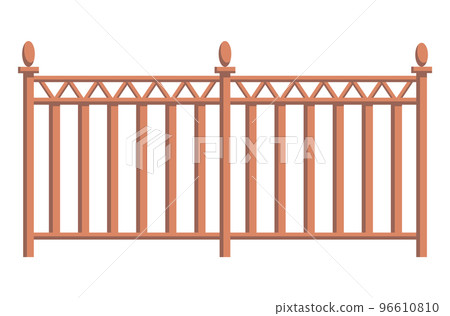 Wooden protect gates with metal plating, protective timber entrance gateway fence flat vector illustration, isolated on white. 96610810