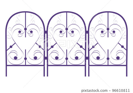 Metall protect gates with metal plating, protective timber entrance gateway fence flat vector illustration, isolated on white. 96610811