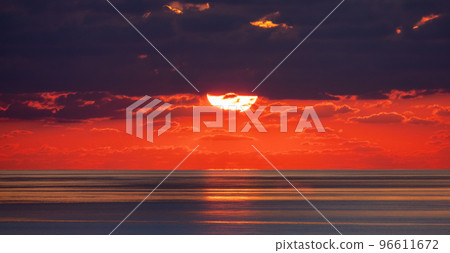 Dramatic Colorful Sunrise Sky. Mediterranean Sea. Abstract Red Sky. Cloudscape Nature Background Dramatic Colorful Sunrise Sky. Mediterranean Sea. Abstract Red Sky. Cloudscape Nature Background 96611672