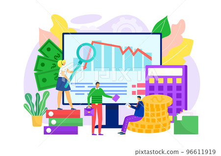 Financial audit graph, business management chart for marketing, vector illustration. Accounting service design, people character research report 96611919