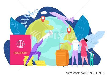International emigration concept, vector illustration. People character immigration to foreign country, global travel with passport document. 96611930
