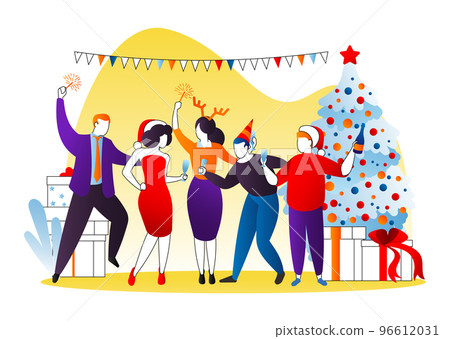 Christmas party, vector illustration. Happy cartoon people man woman character at holiday corporate celebration, fun business group celebrate new year. Christmas party, vector illustration. Happy cartoon people man woman character at holiday corporate celebration, fun business group celebrate new year. 96612031