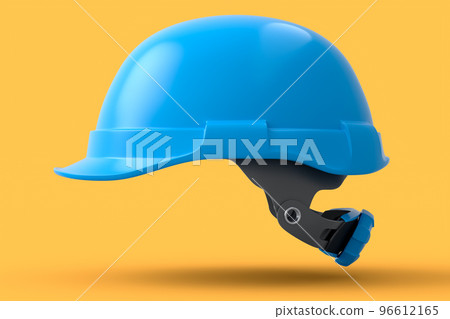 Blue safety helmet or hard cap isolated on yellow background 96612165