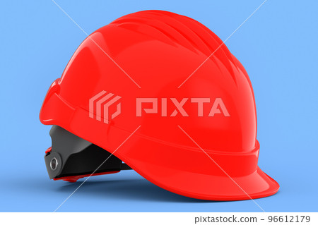 Red safety helmet or hard cap isolated on blue background 96612179