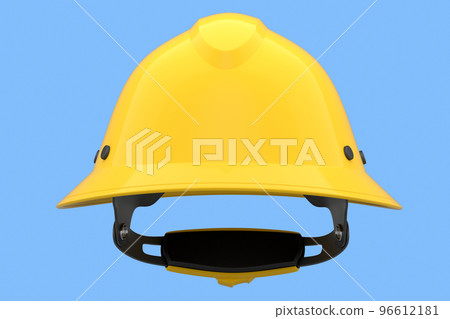 Yellow safety helmet or hard cap isolated on blue background Yellow safety helmet or hard cap isolated on blue background 96612181
