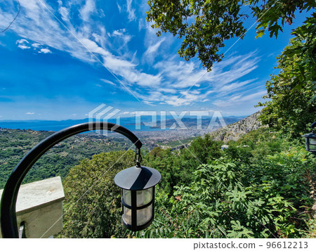 View of Volos seaside city from the traditional greek village of Makrinitsa on Pelion mountain in central Greece. 96612213