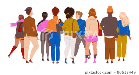 People Characters Standing in Row Back View Vector Illustration People Characters Standing in Row Back View Vector Illustration 96612449