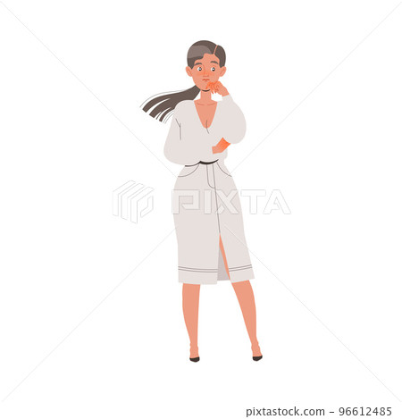 Pensive Woman Character Thinking and Considering Something Scratching Her Chin Vector Illustration Pensive Woman Character Thinking and Considering Something Scratching Her Chin Vector Illustration 96612485