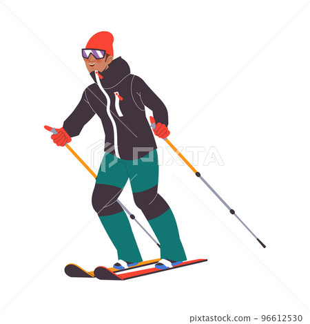 Man Character Skiing at Mountain Ski Resort in Winter Season Vector Illustration Man Character Skiing at Mountain Ski Resort in Winter Season Vector Illustration 96612530