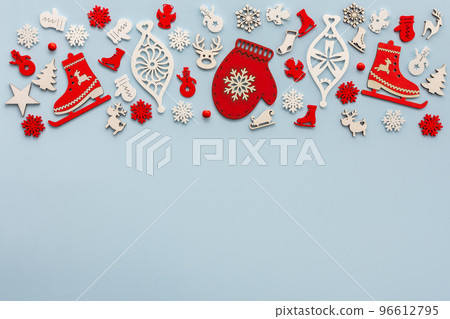 Christmas toys on a blue background - Stock Photo [96612795] - PIXTA