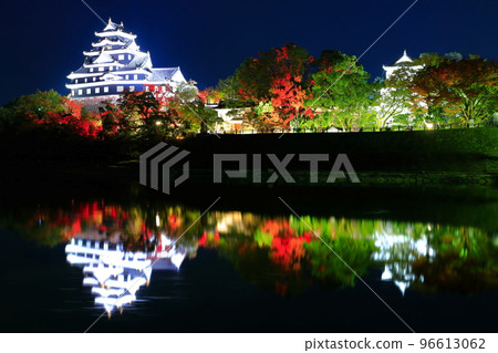 [Okayama Prefecture] Okayama Castle shines on the surface of the river with autumn leaves lit up (after major renovation in Reiwa) 96613062