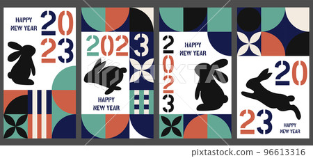2023 Happy New Year posters set. Vector design templates on geometric style.Minimalistic trendy backgrounds for branding, banner, cover, card 2023 Happy New Year posters set. Vector design templates on geometric style.Minimalistic trendy backgrounds for branding, banner, cover, card 96613316