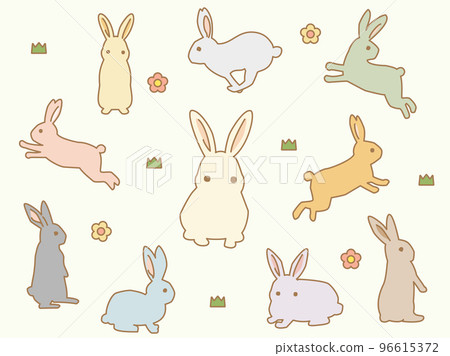 一套彩色兔子插畫線稿 96615372