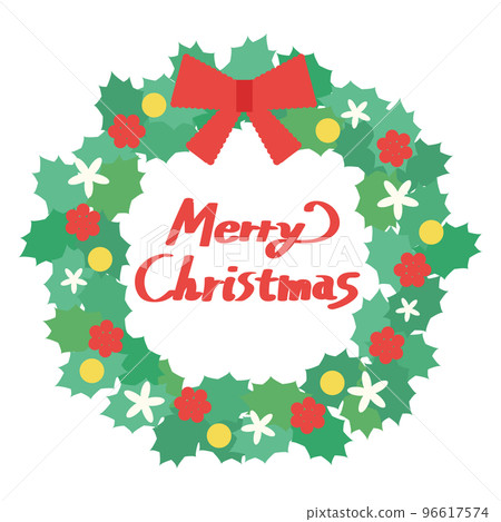 Holly Christmas wreath frame with Merry Christmas letters 96617574