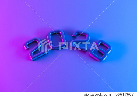 The numbers 2023 in neon light. New Year 2023 on a 96617608