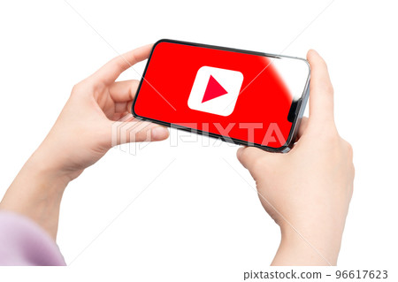 Image of playing video on smartphone Image of playing video on smartphone 96617623