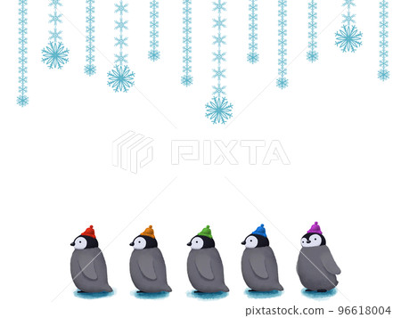 戴帽子的企鵝和雪花掛飾水平框架 96618004