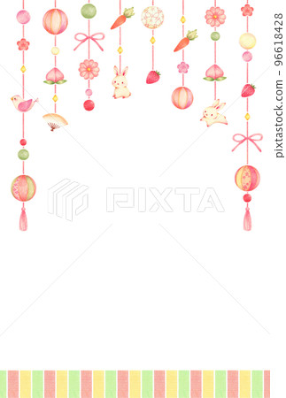 Hinamatsuri background of hanging dolls Vertical hand-drawn colored pencil drawing Hinamatsuri background of hanging dolls Vertical hand-drawn colored pencil drawing 96618428