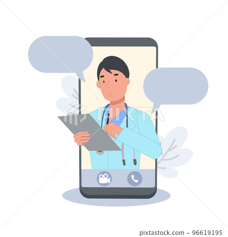 Personal doctor giving advice for patient, medical app. Flat Vectorcartoon character illustration 96619195