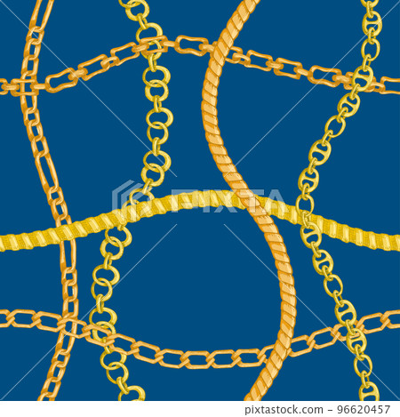 Seamless pattern with retro hand-drawn sketch golden chain on blue background. Drawing engraving texture. Great design for fashion, textile, decorative frame, yacht style card Seamless pattern with retro hand-drawn sketch golden chain on blue background. Drawing engraving texture. Great design for fashion, textile, decorative frame, yacht style card 96620457