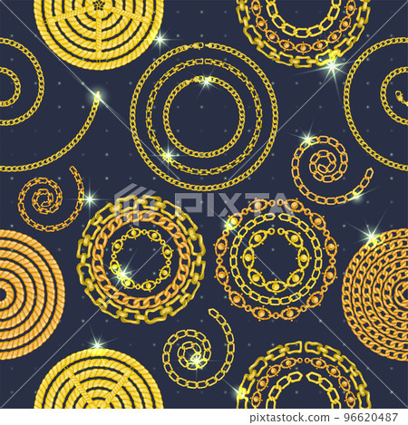 Seamless pattern with retro hand-drawn sketch golden chain on dark background. Drawing engraving texture. Great design for fashion, textile, decorative frame, yacht style card Seamless pattern with retro hand-drawn sketch golden chain on dark background. Drawing engraving texture. Great design for fashion, textile, decorative frame, yacht style card 96620487