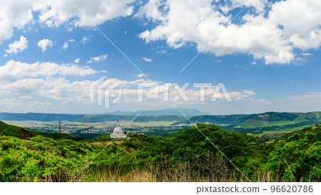 Beautiful and magnificent early summer sky and Aso city scenery "Sensuikyo" Aso City, Japan 96620786