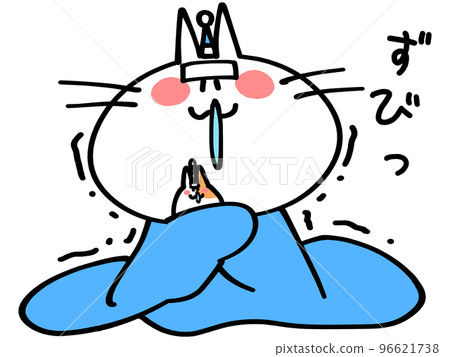 一隻貓和一隻倉鼠感冒並裹著毯子的插圖素材 一隻貓和一隻倉鼠感冒並裹著毯子的插圖素材 96621738