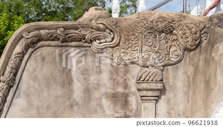 Carved balustrade outside design view in Thuparama temple entrance. 96621938