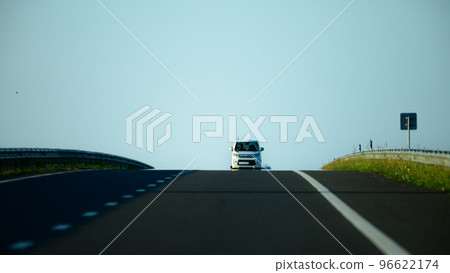 Automobile travel in the expressway, no traffic, morning landscape photo. Automobile travel in the expressway, no traffic, morning landscape photo. 96622174