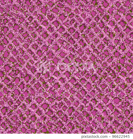Oil painting floral seamless pattern. Trellis with abstract pink rose flowers and leaves on bright pink background. Oil painting floral seamless pattern. Trellis with abstract pink rose flowers and leaves on bright pink background. 96622945