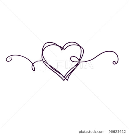 One line heart drawing. Romantic symbol of Valentine Day. Linear decoration isolated on white 96623612