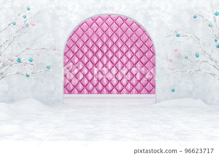 Winter Christmas podium backdrop with Christmas ball decoration on white tree. 96623717