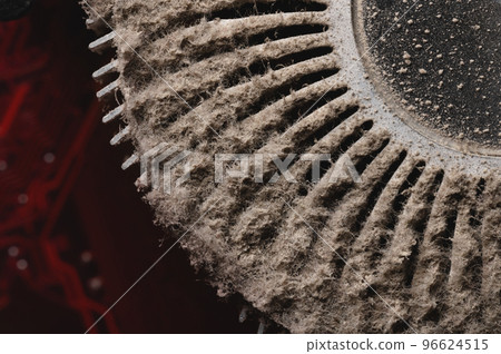 Extremely dirty ventilation system with dusty clogged filter, macro. close-up 96624515