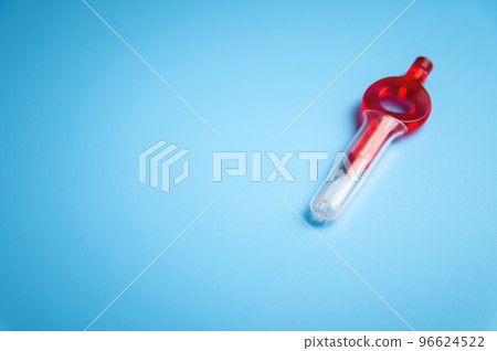red interdental orthodontic new toothbrush on blue background, banner mockup red interdental orthodontic new toothbrush on blue background, banner mockup 96624522